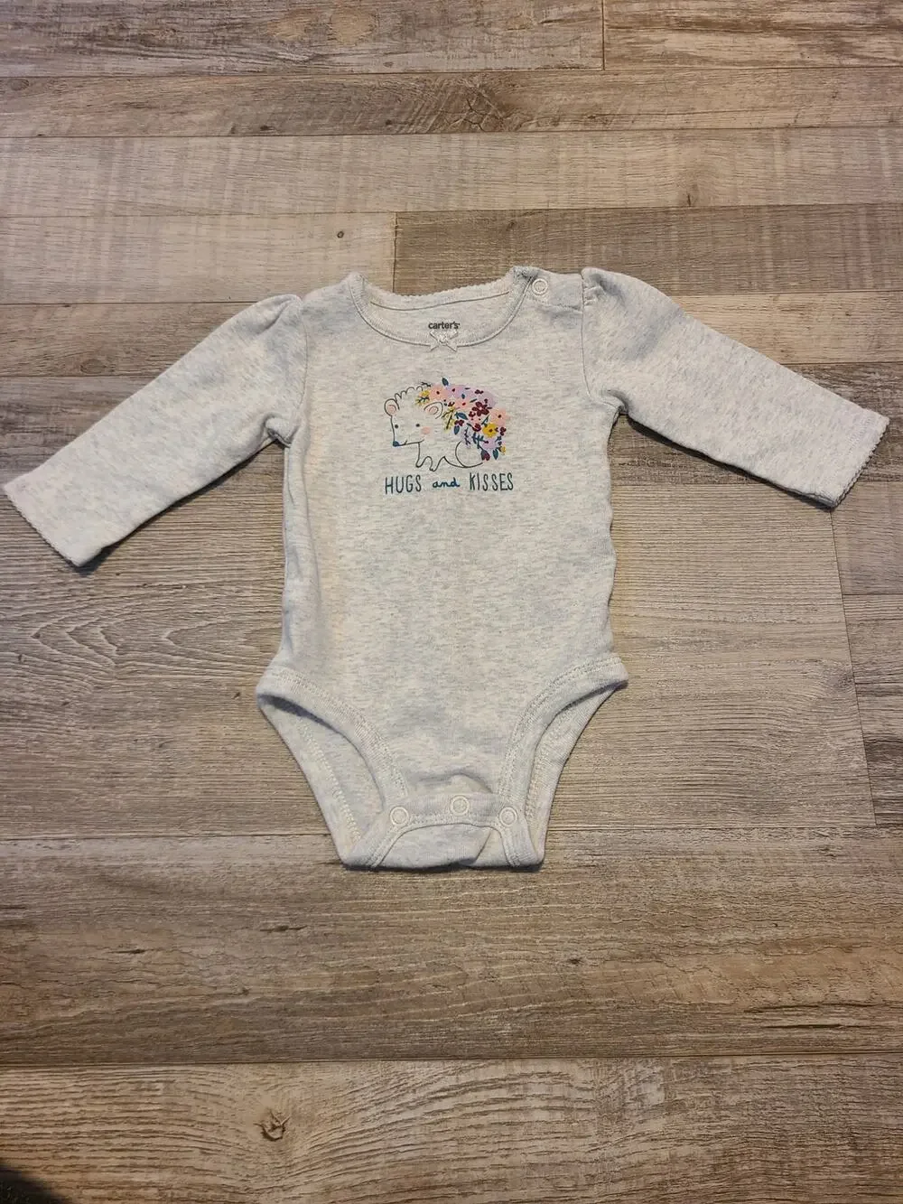 Carters 3 months static gray floral hedgehog onesie